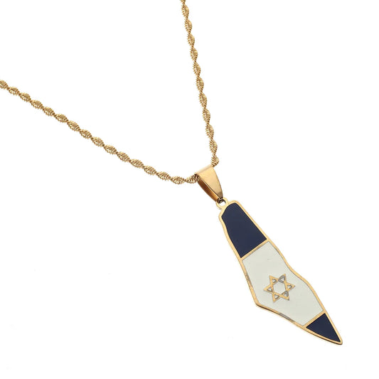 Map of Israel + Flag Pendant Necklace
